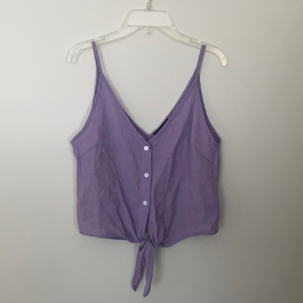 Lilac purple button front knotted tank top